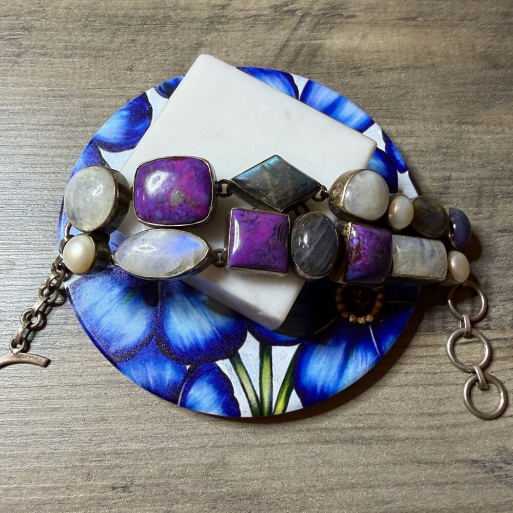 Gorgeous 925 Sterling Silver Purple Turquoise Bracelet #A81